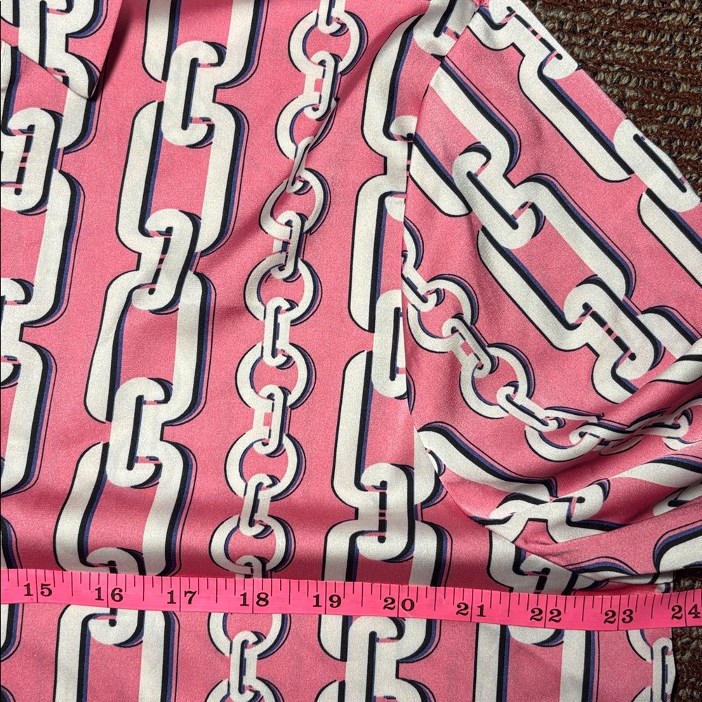 Maison d’ Amélie button down blouse pink Cuban chain link silky v veck - Picture 6 of 15